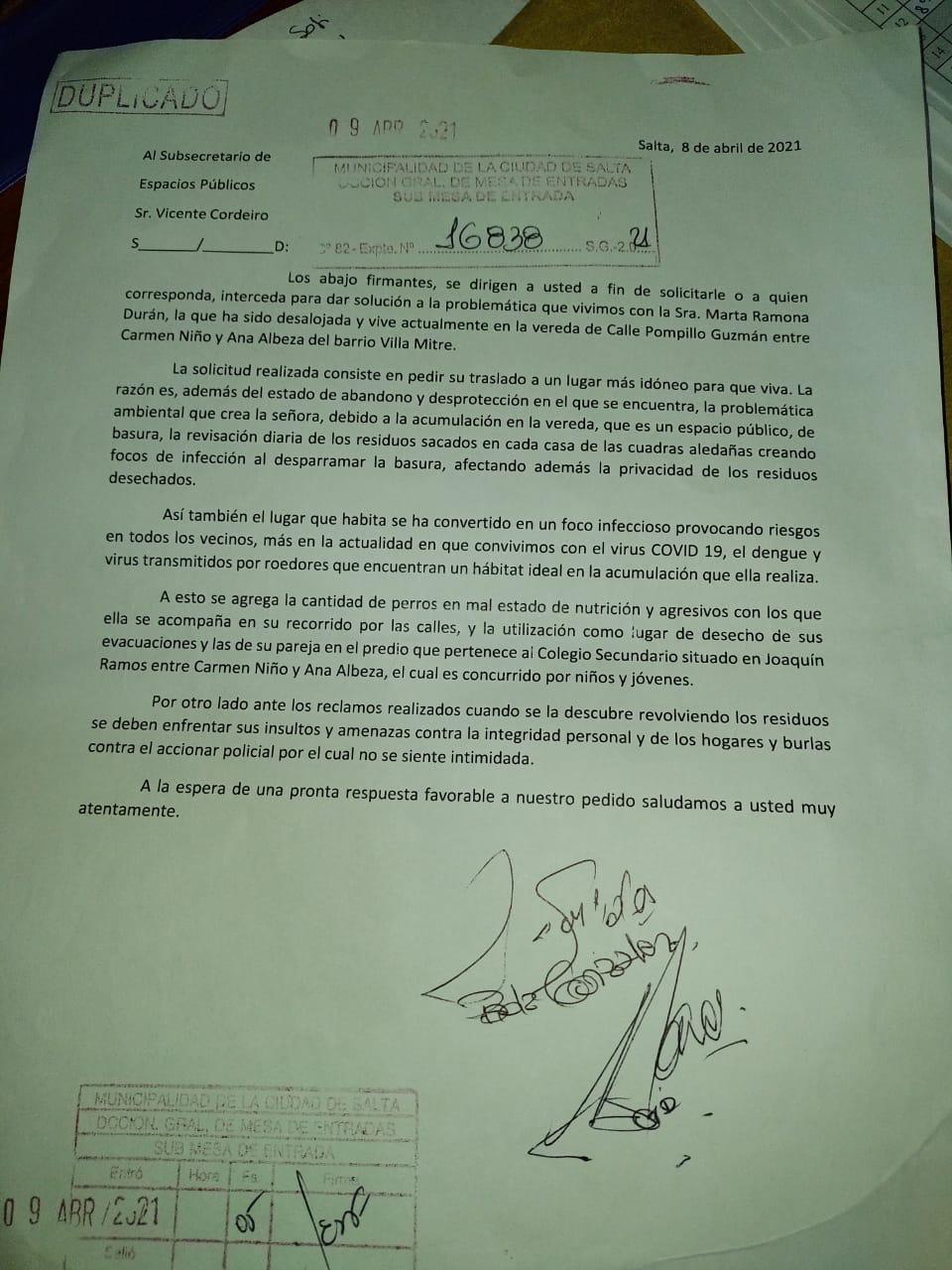 villa mitre-nota municipalidad